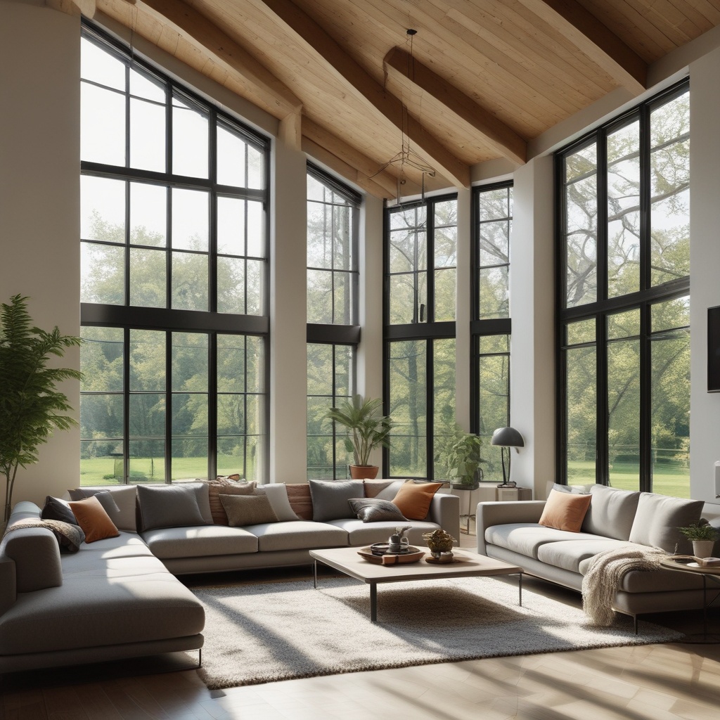 Spacious living room with large windows